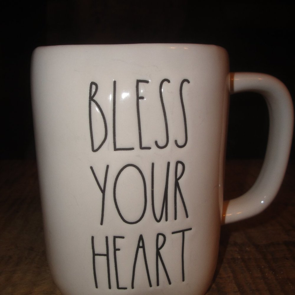 Rae Dunn Mug "Bless Your Heart" Mint Condition Folk Art Pottery